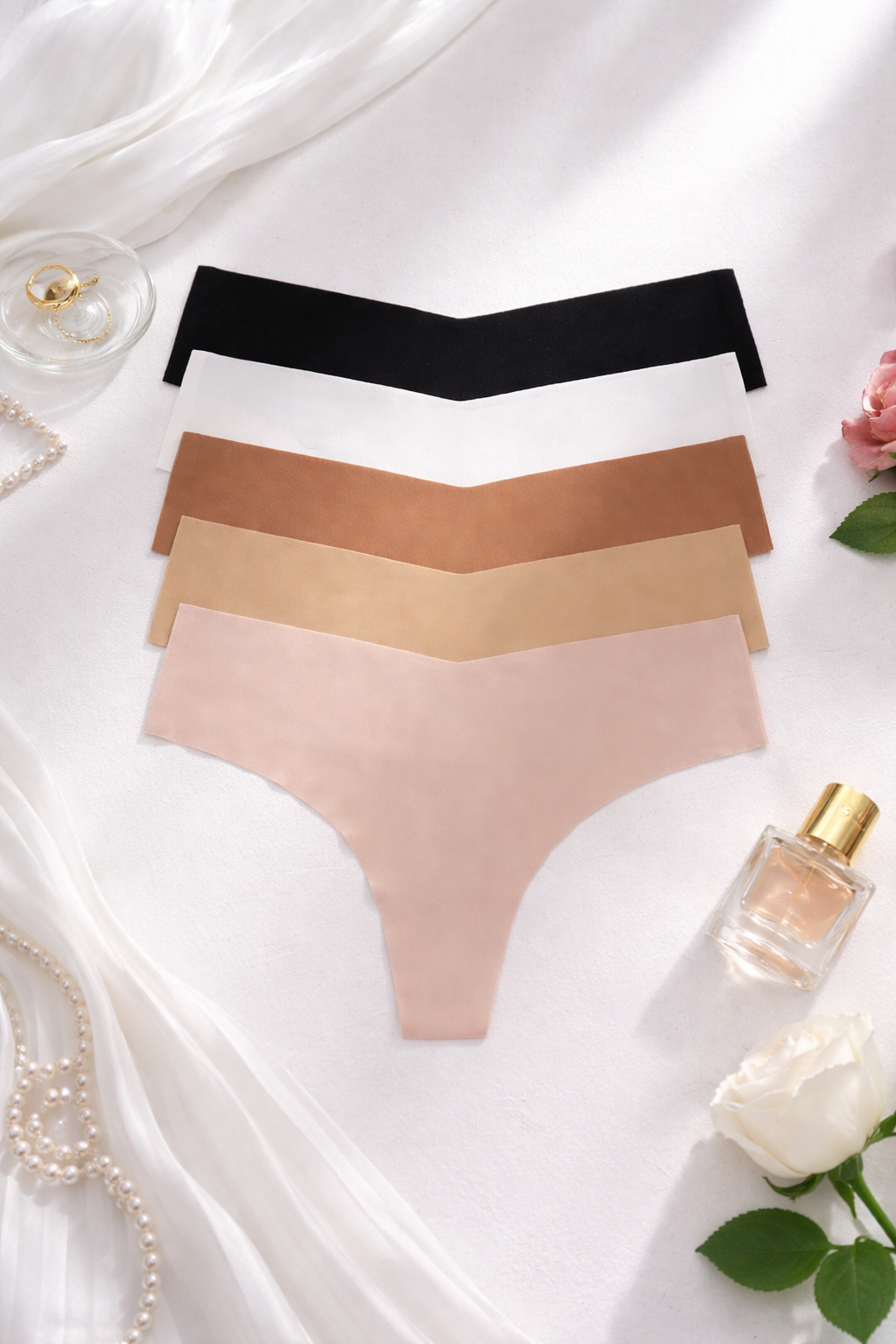 Conjunto de 5 piezas sin costuras estilo tipo T, ropa interior tipo tanga