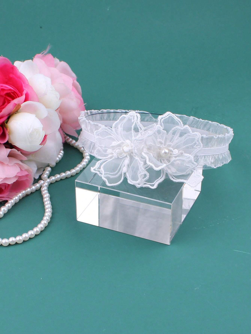 Liguero de novia con elasticidad, decoración de flores - imagen 2
