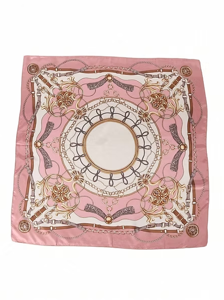 Pañuelo cuadrado de satén de color rosa claro estampado - imagen 5