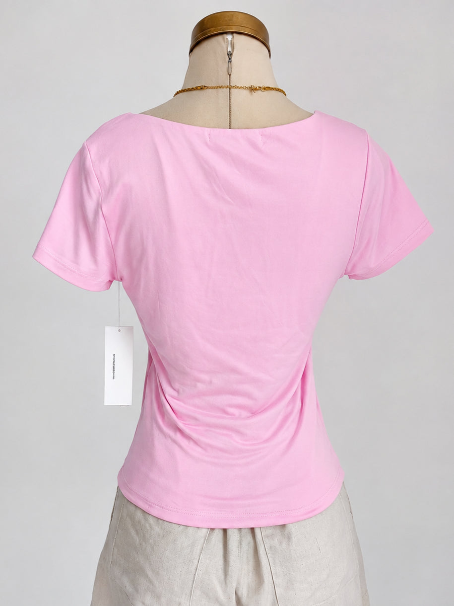 Top rosa de manga corta con cuello redondo y doble capa en frontal y posterior - imagen 2