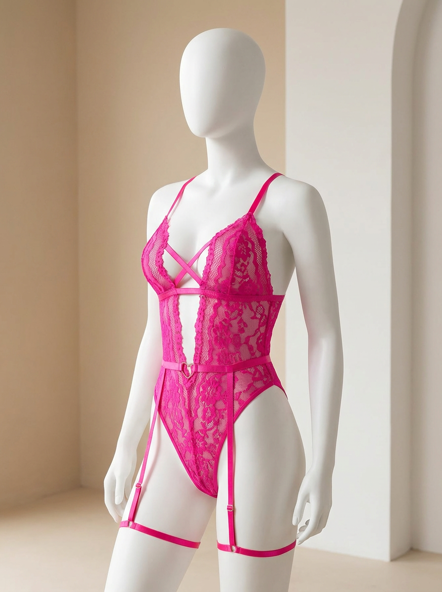 Conjunto de body de encaje y ligueros
