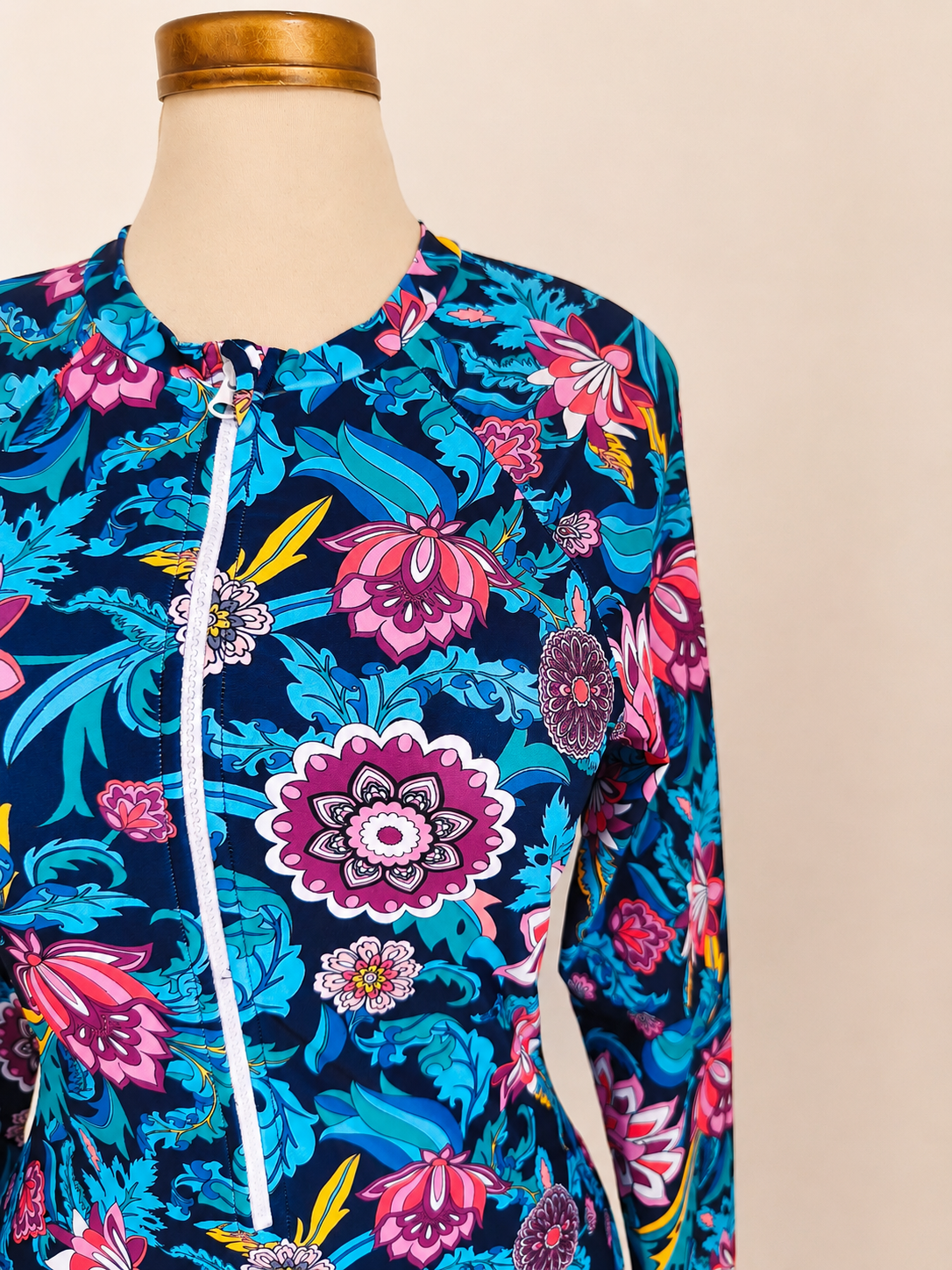 Traje de baño de 1 pieza, con estampado floral, manga larga - imagen 3
