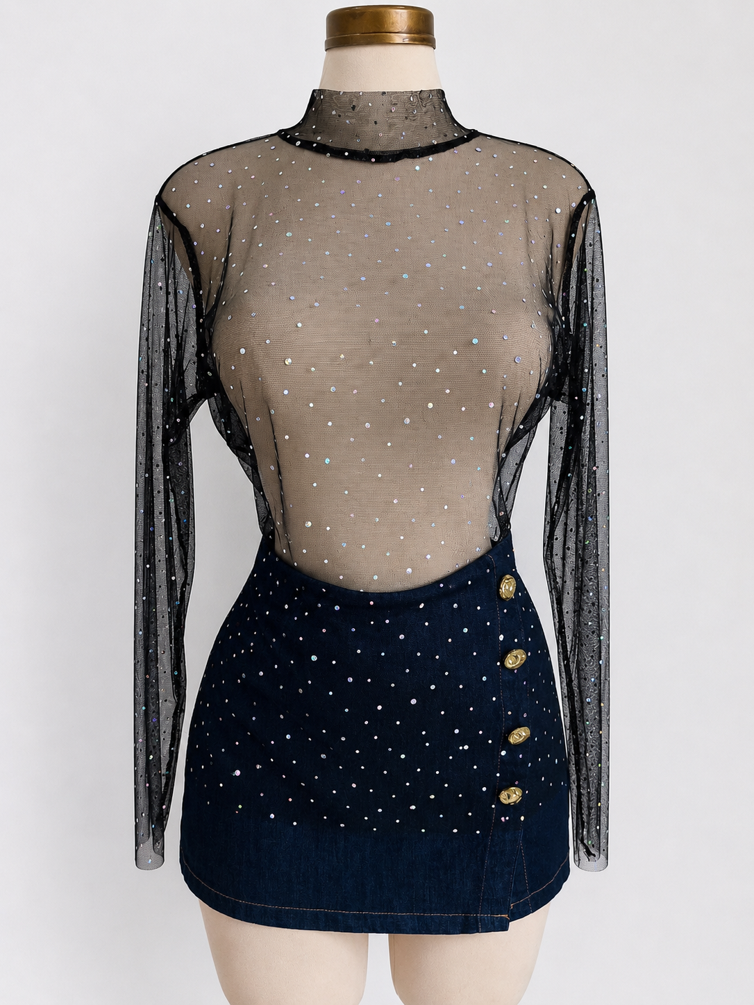 Top de manga larga transparente con cuello alto - imagen 3