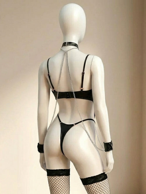 Body teddy PU con abertura con gargantilla con medias - imagen 2