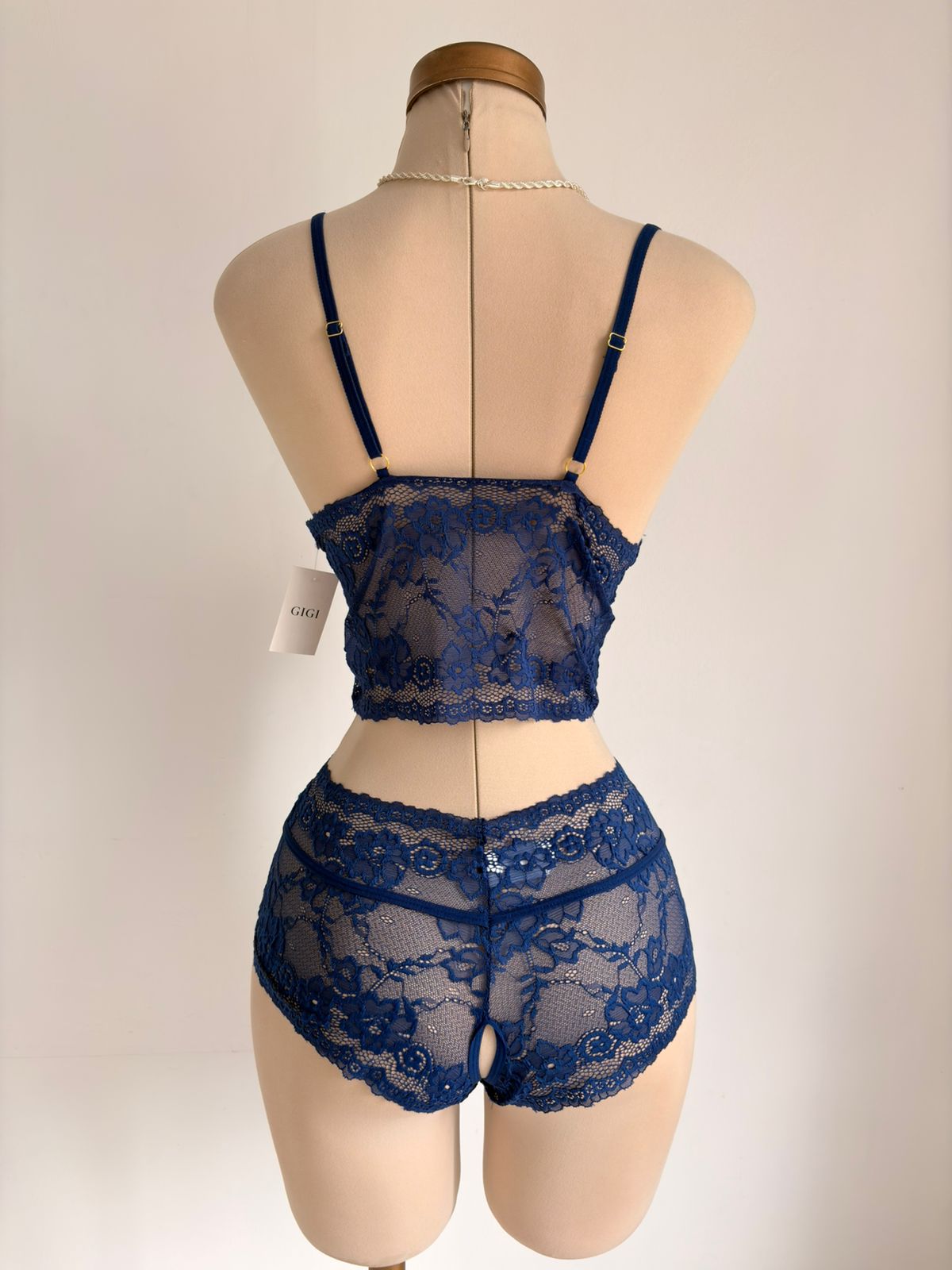 Set de lencería con encaje floral con abertura - Azul Real - imagen 2