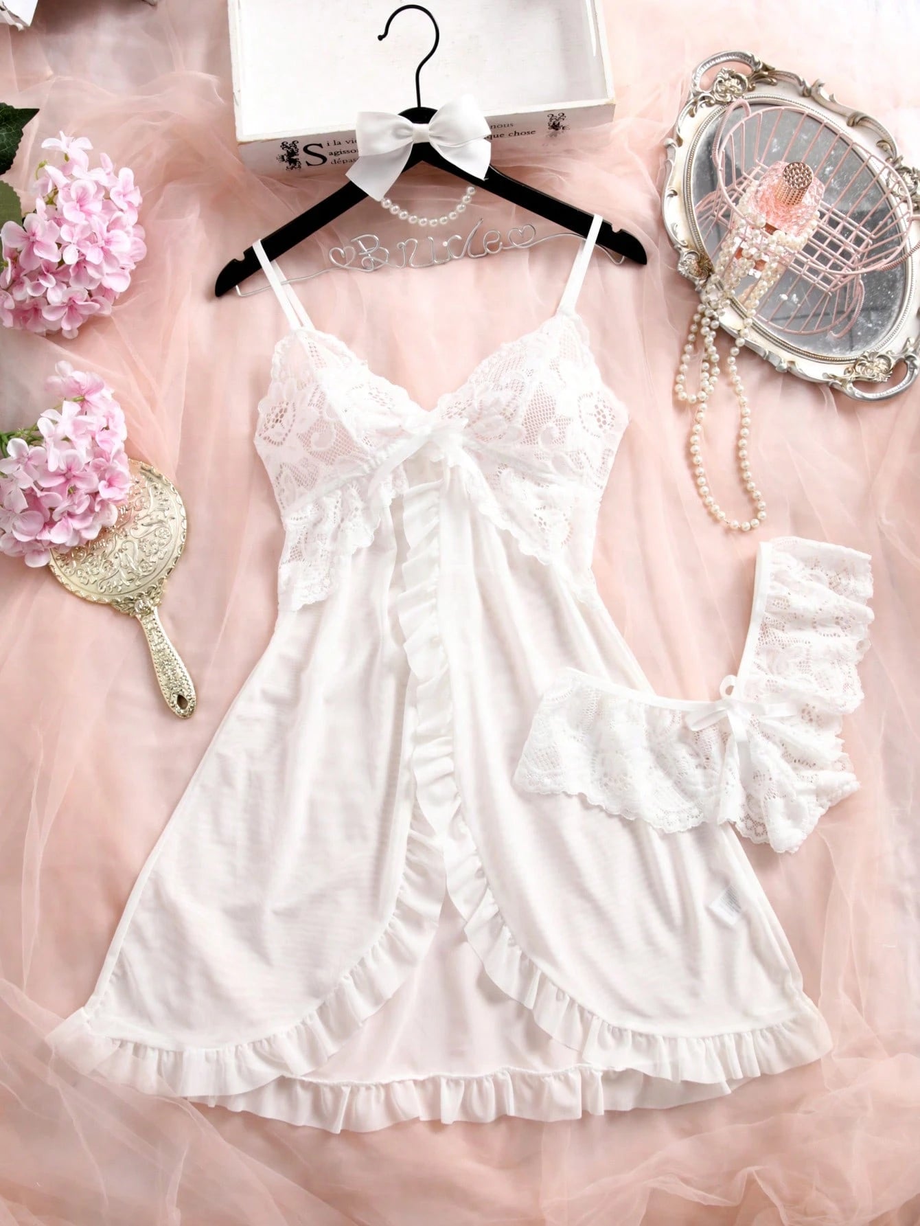 Conjunto de lencería blanco, baby doll - imagen 4