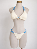 Conjunto de traje de baño con top halter y color contrastante