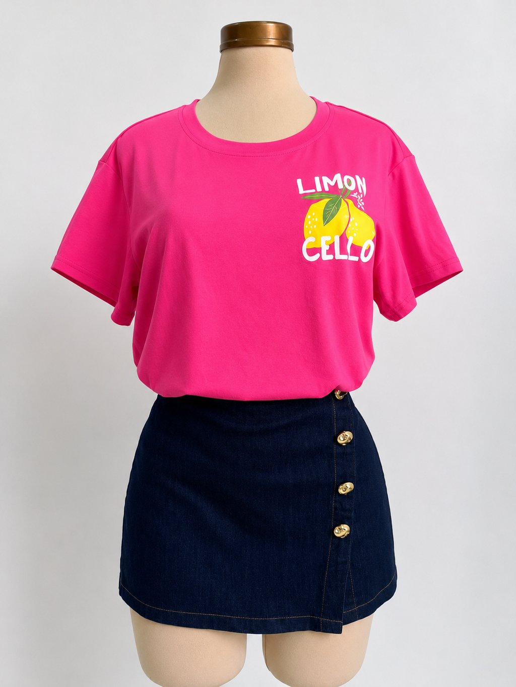 Camiseta fucsia de cuello redondo y manga corta, Limoncello