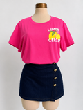 Camiseta fucsia de cuello redondo y manga corta, Limoncello