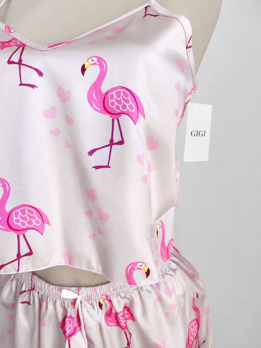 Conjunto de pijama con top camiseta de satén y shorts con estampado de - imagen 3