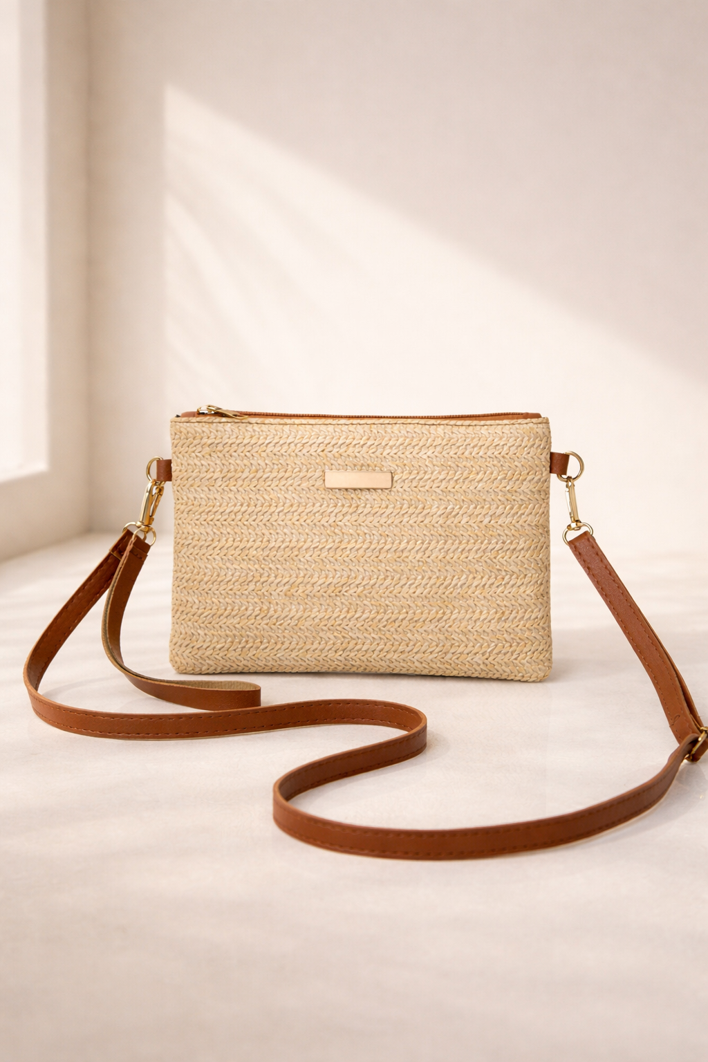 Bolso café de hombro de paja