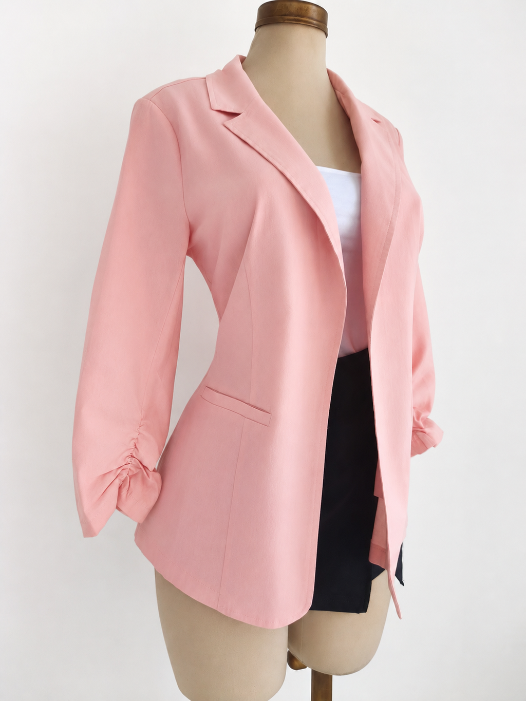 Blazer rosa de lino con mangas fruncidas - imagen 3
