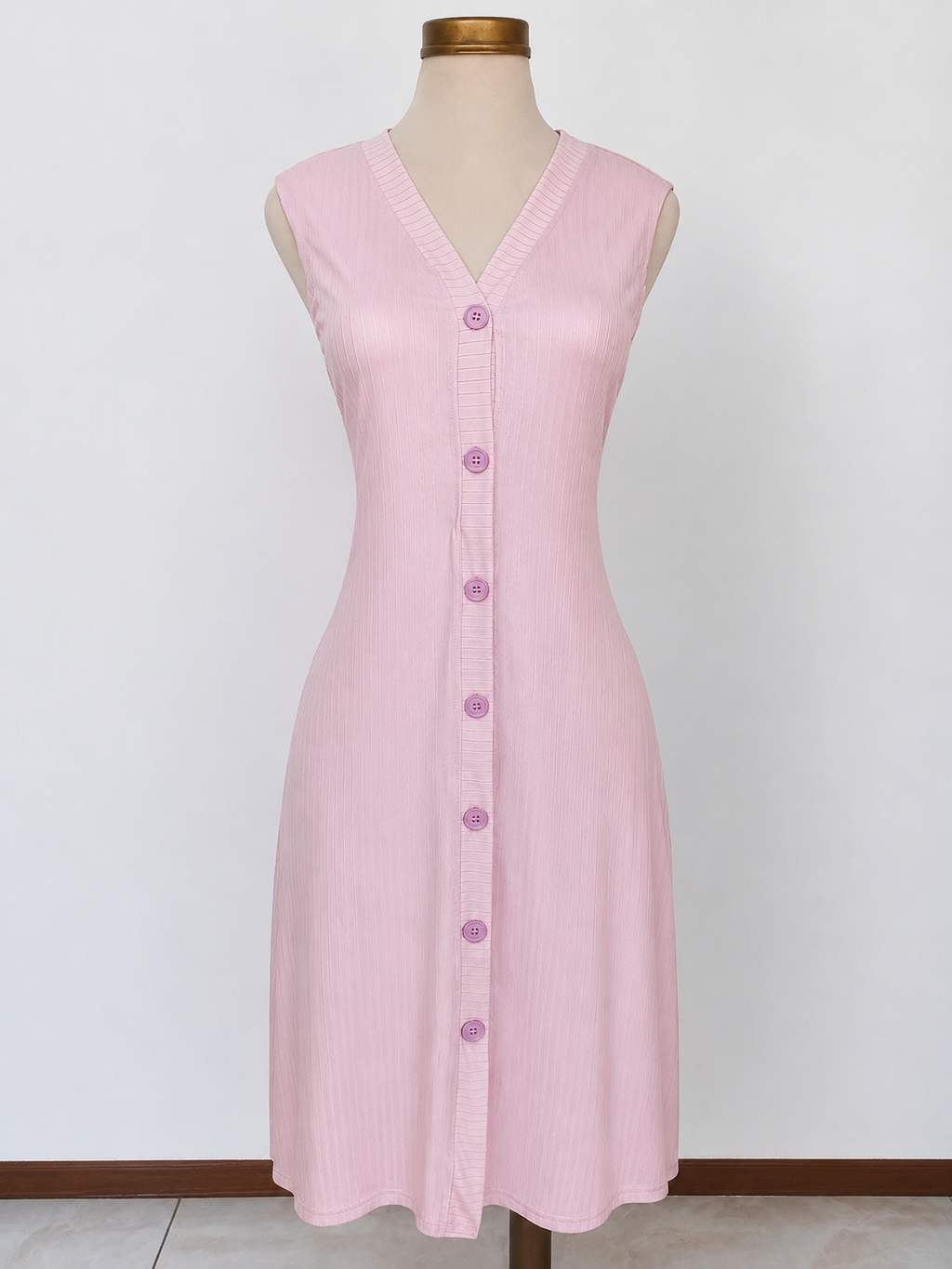 Camisón de punto acanalado con botones delanteros