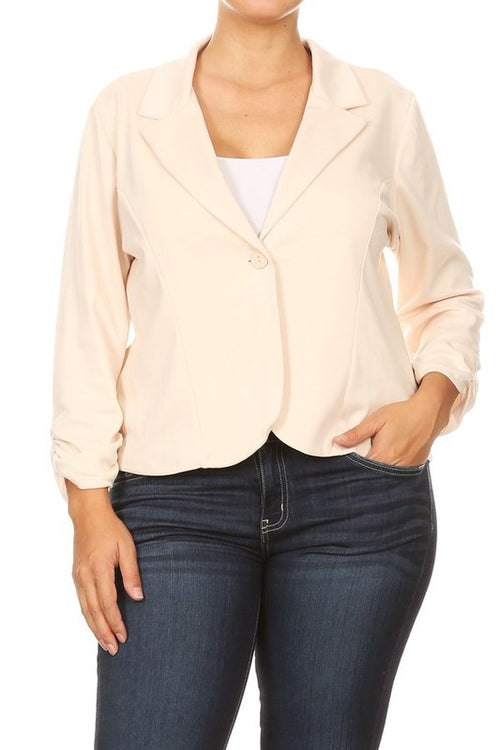 Blazer beige Talla Plus con cierre de botón