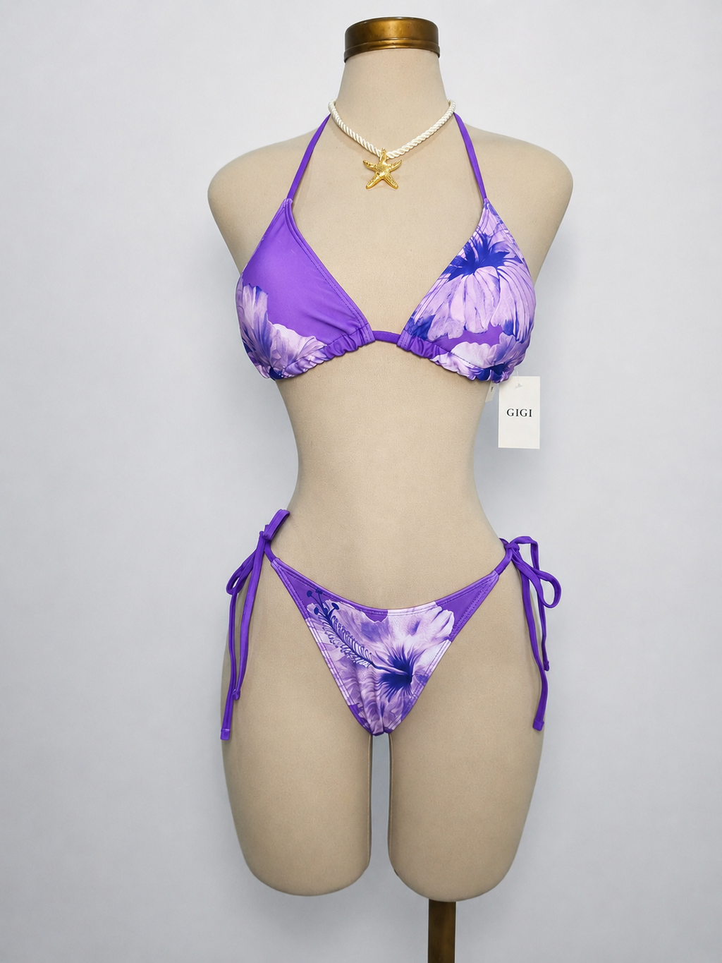 Traje de baño de 3 piezas, color morado, con estampado floral color lila - imagen 3