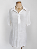 Salida de playa blanca, vestido liso con mangas