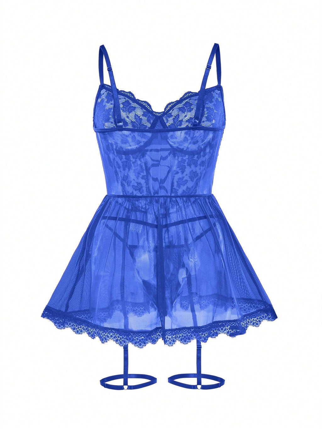 Conjunto de lencería de azul encaje con liguero e hilo - imagen 5