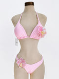 Conjunto de bikini FLORA de 2 piezas, tela brillante con decoración floral