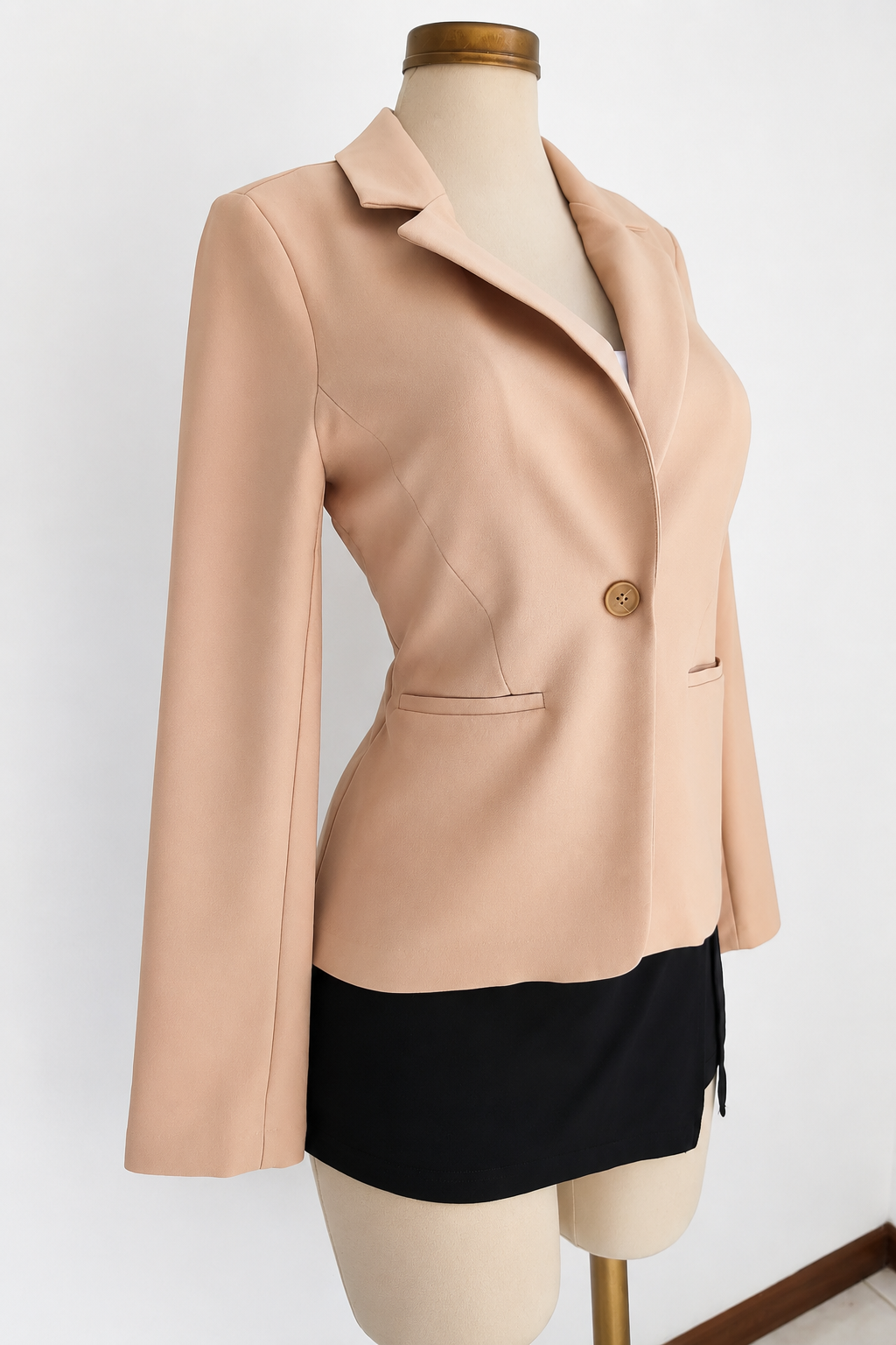 Chaqueta color caqui tipo blazer básica de tejido Ponte entallado - imagen 3