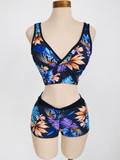 Traje de baño bikini con shorts con estampado tropical