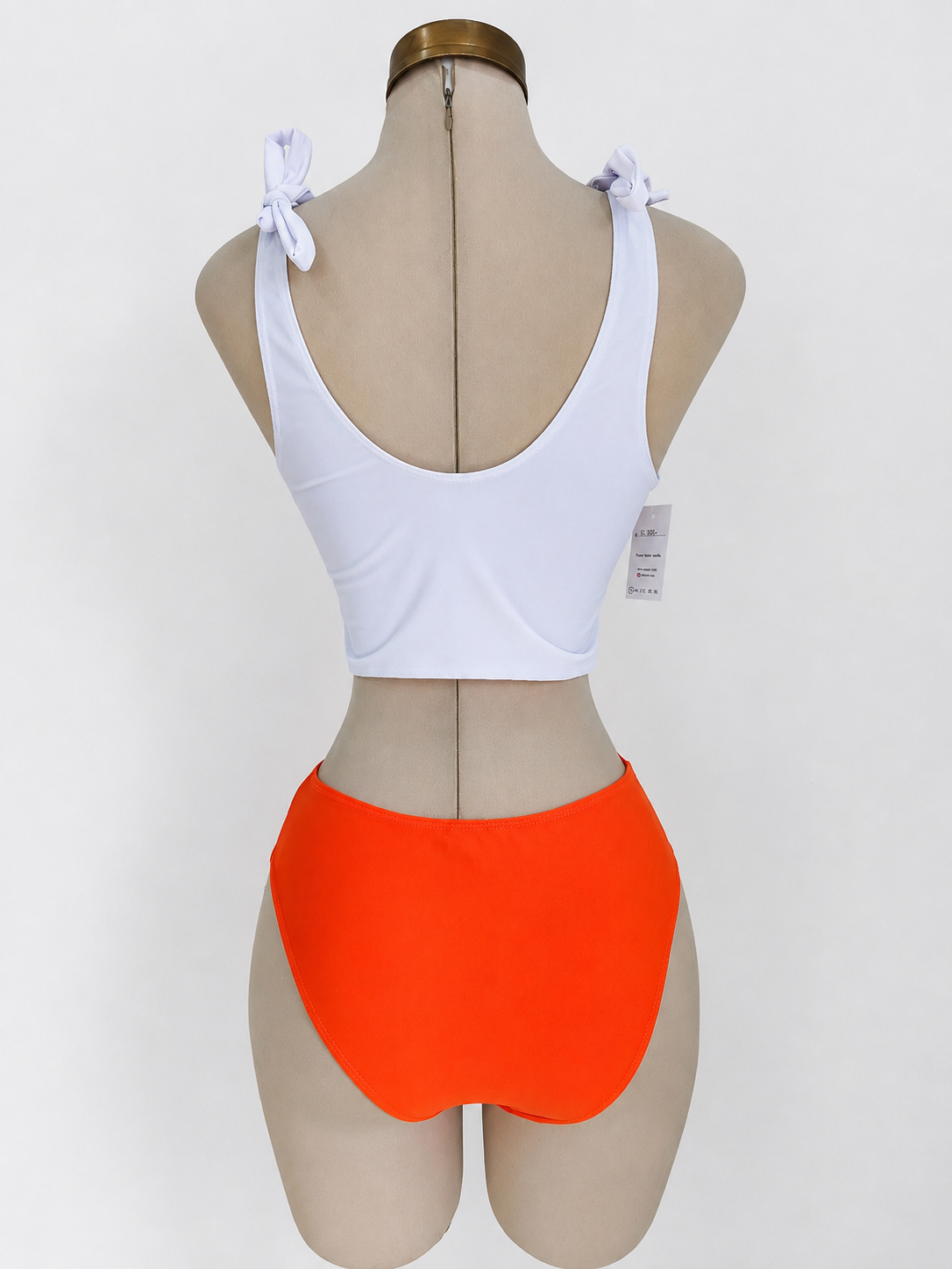 Traje de baño de 2 piezas color naranja con blanco con estampado en top - imagen 2
