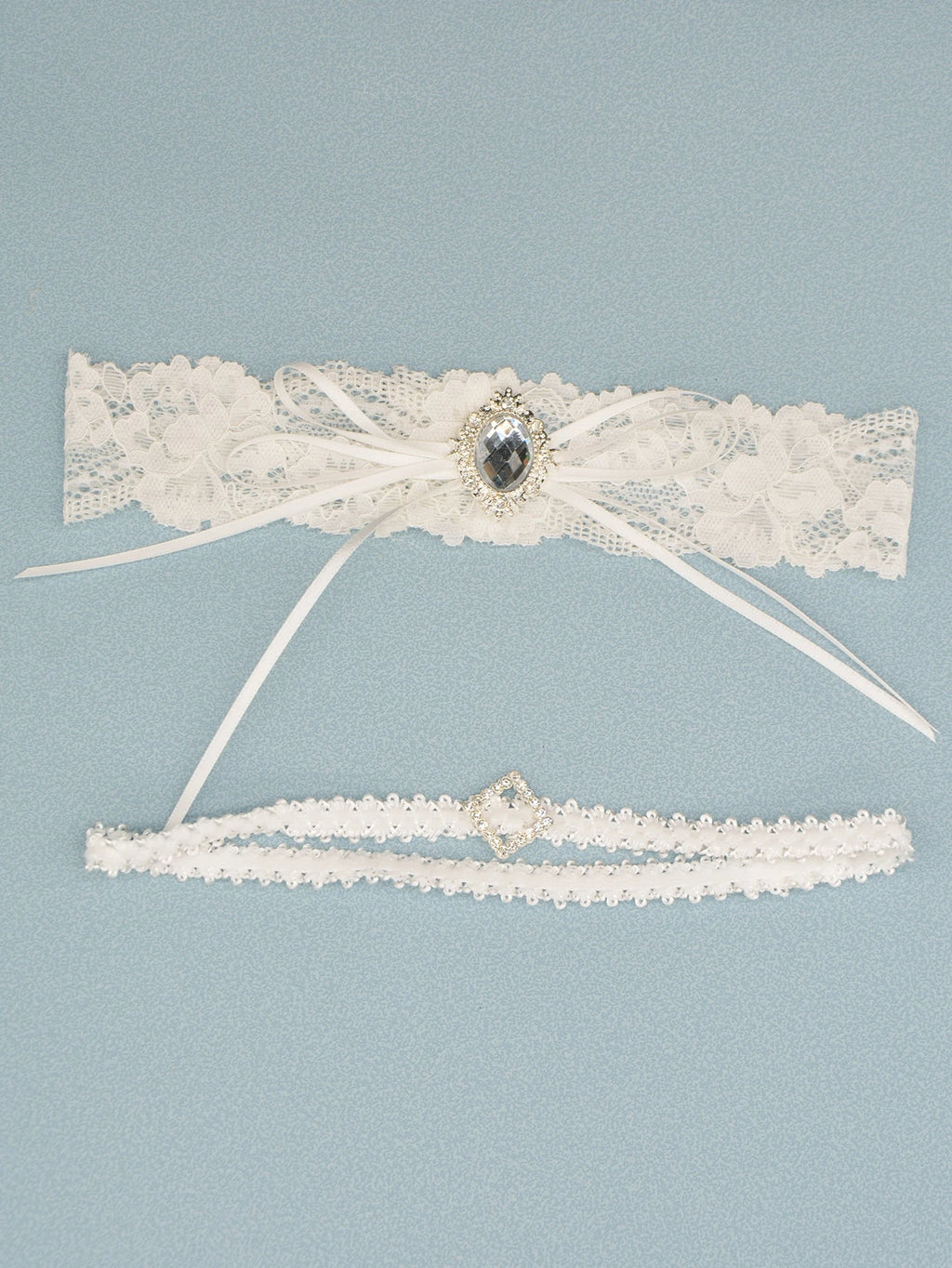 Conjunto de 2 piezas Liguero nupcial con decoración de strass y lazo - imagen 2