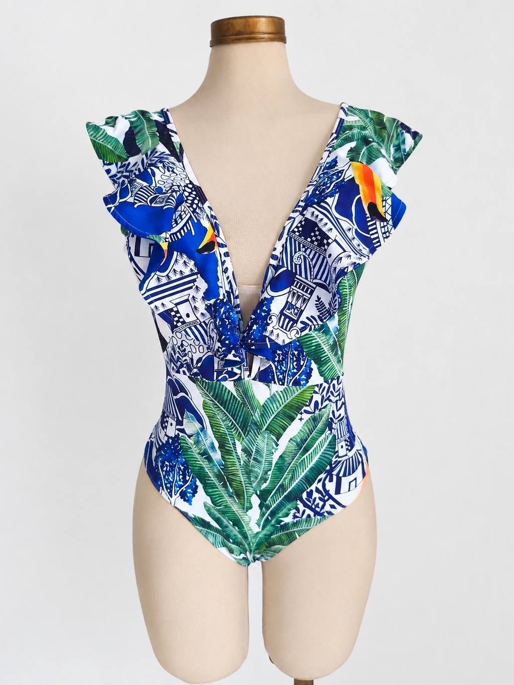 Traje de baño de 1 pieza, estampado tropical