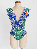 Traje de baño de 1 pieza, estampado tropical