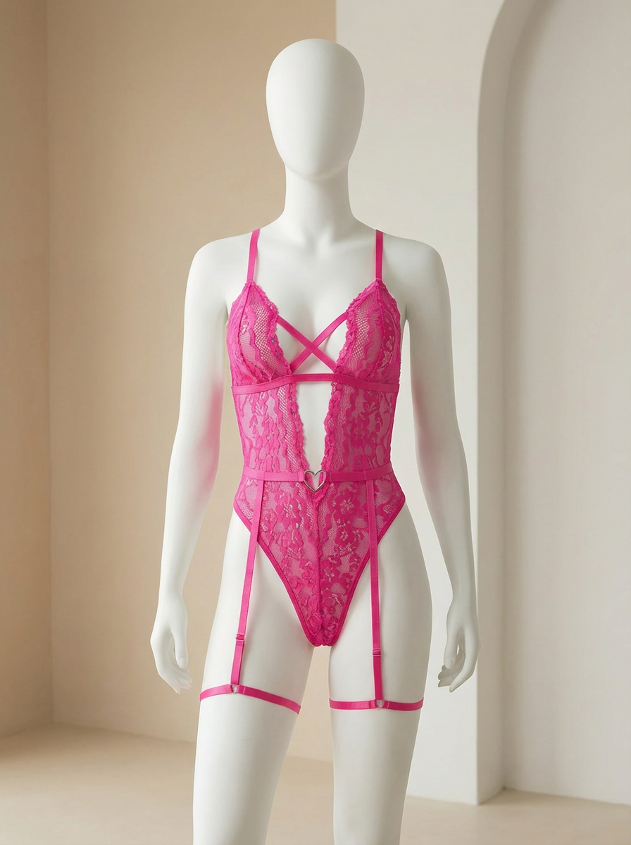 Conjunto de body de encaje y ligueros - imagen 2