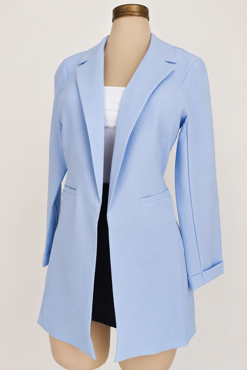 Blazer largo baby blue, sin botones estilo princesa de sarga