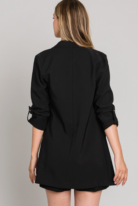Blazer negro largo tipo túnica con puños enrollados de tejido Ponte - imagen 4