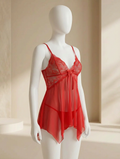 Conjunto de lencería con encaje floral, color rojo