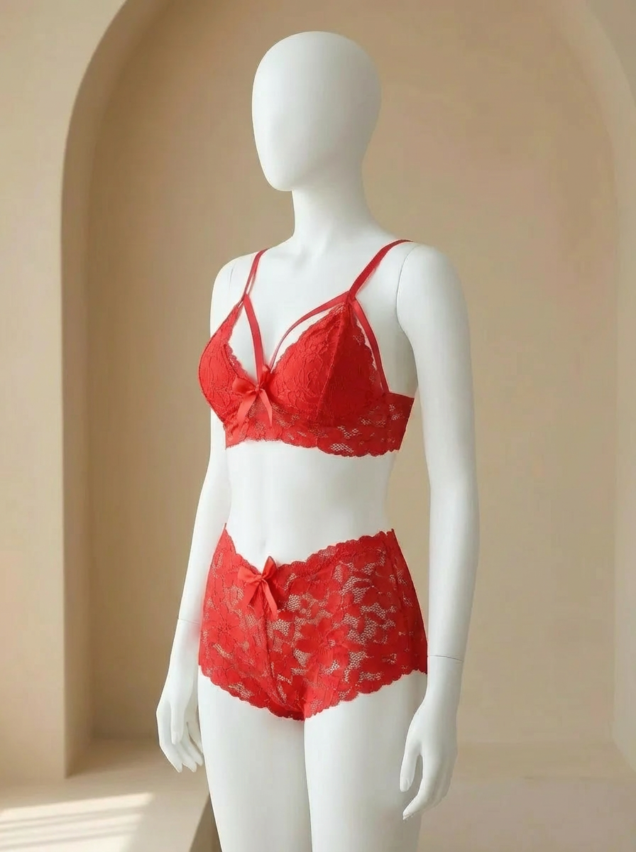 Conjunto de lencería con sujetador y calzones tipo short con lazo - imagen 3