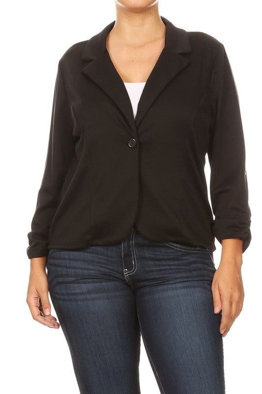 Blazer negro talla Plus con cierre de botón