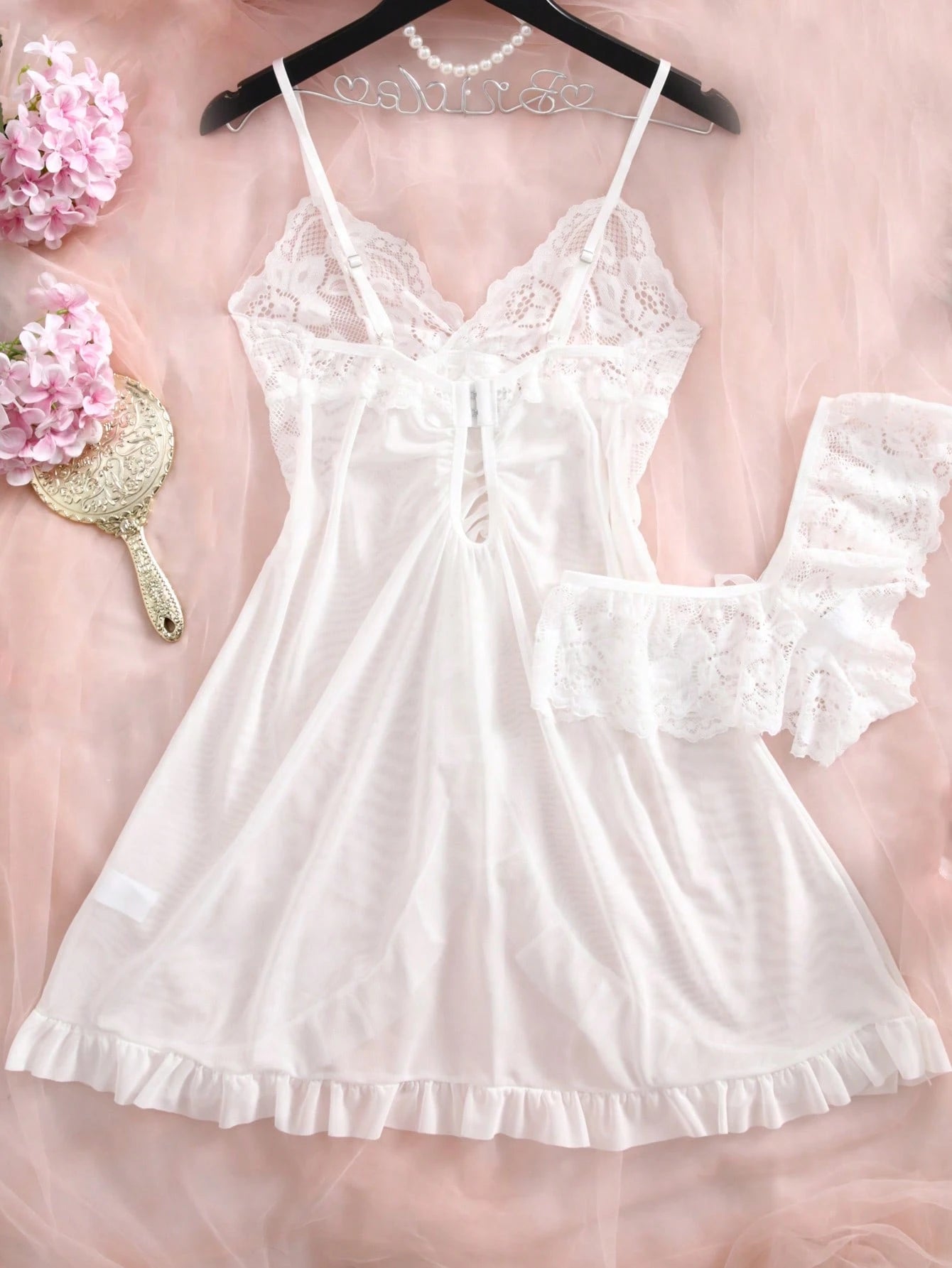 Conjunto de lencería blanco, baby doll - imagen 5