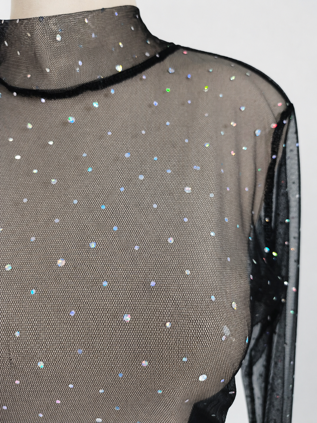 Top de manga larga transparente con cuello alto - imagen 4