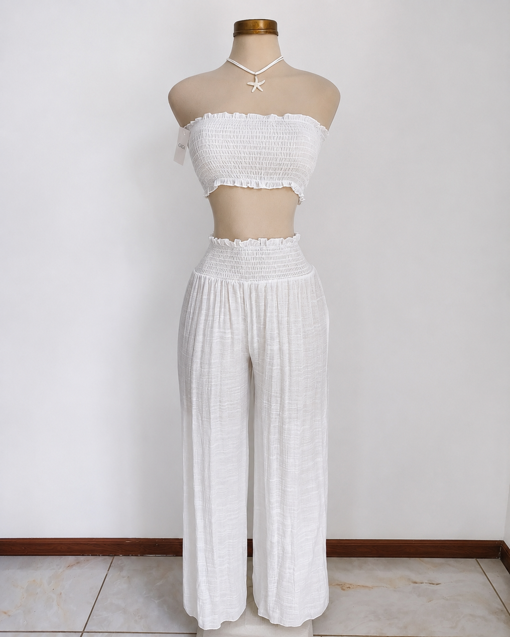 Conjunto de 2 piezas de top corto y pantalones de pierna ancha, salida de playa