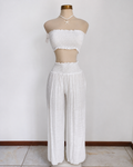 Conjunto de 2 piezas de top corto y pantalones de pierna ancha, salida de playa