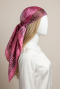 Pañuelo cuadrado de satén con estampado floral rosa, diadema y bandana