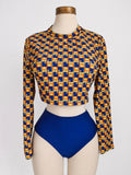 Traje de baño de 2 piezas, manga larga con estampado