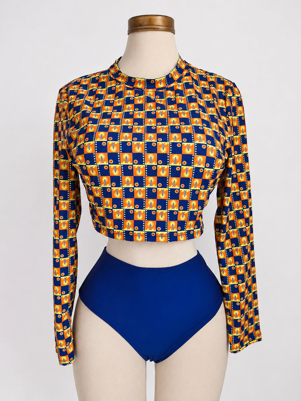 Traje de baño de 2 piezas, manga larga con estampado