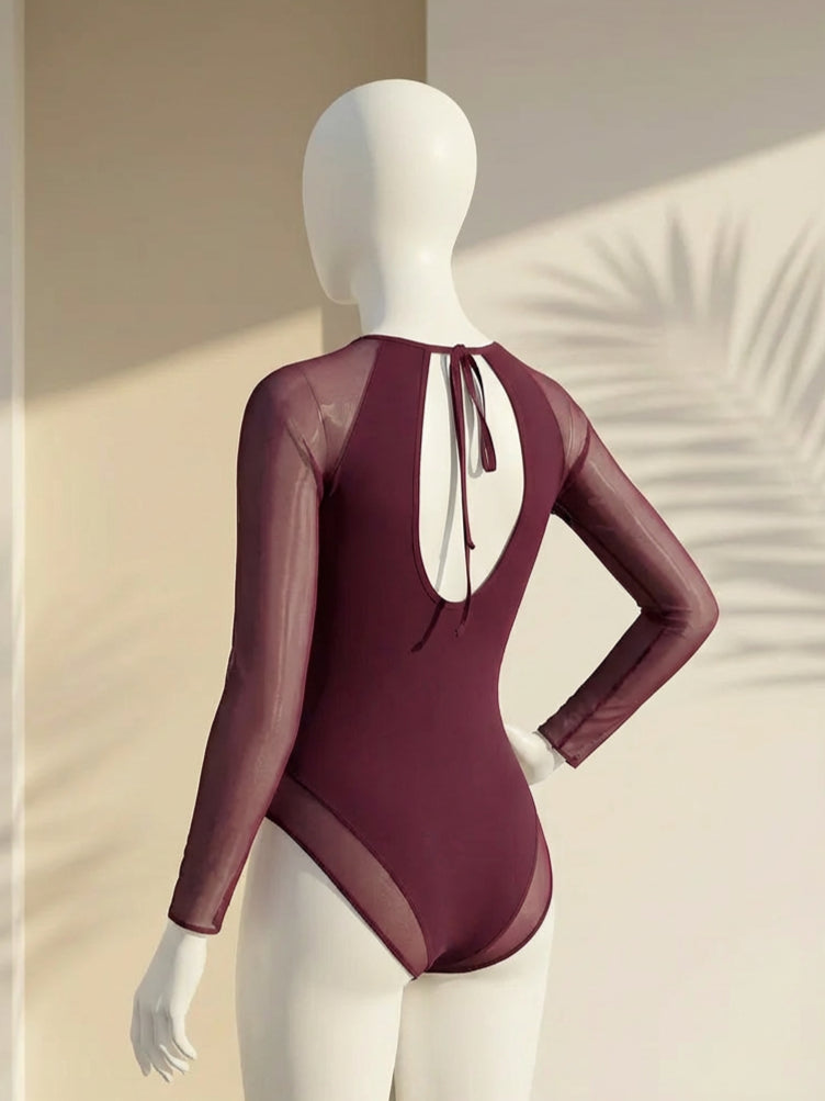 Traje de baño de 1 pieza con cuello redondo, mangas raglán, ajustable - imagen 5