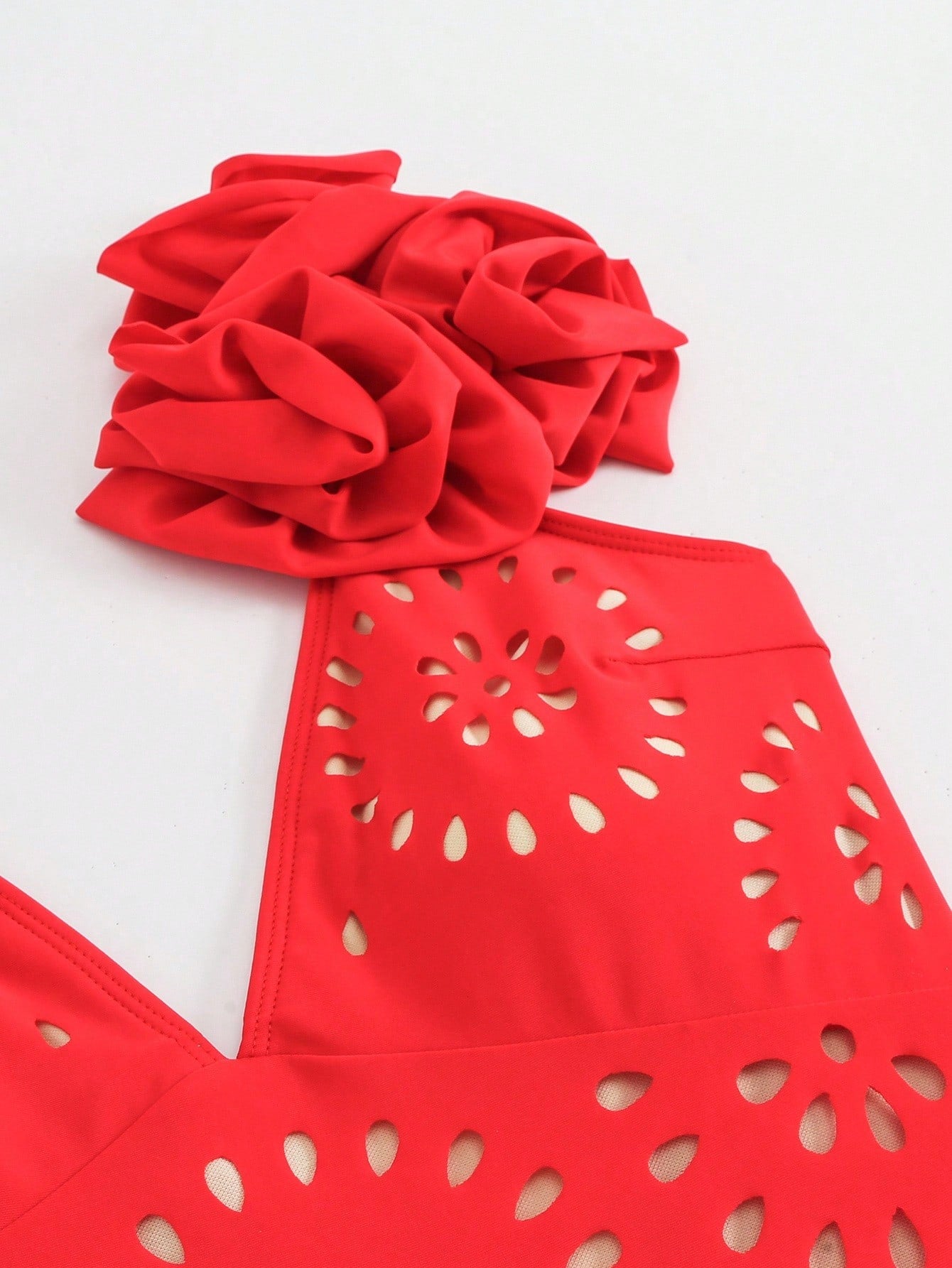 Traje de baño de 2 piezas con falda, de cuello en V, color rojo - imagen 7
