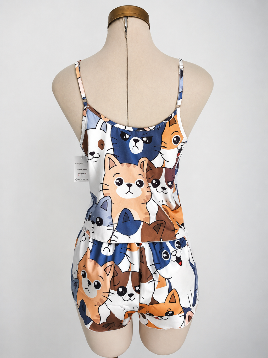 Conjunto de pijama de satén con estampado de gato - imagen 2