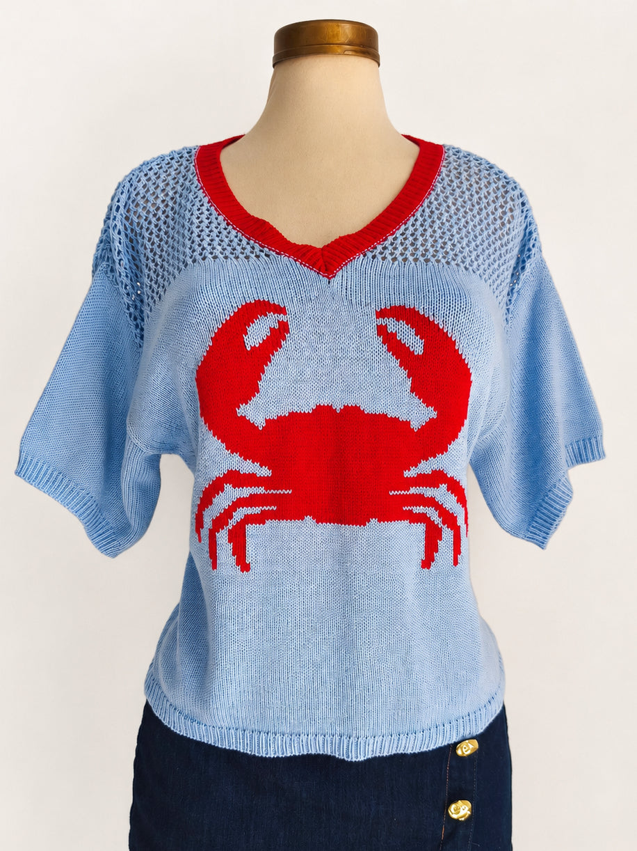 Top de jacquard de manga corta con escote en v y banda del cuello en