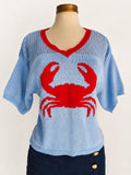 Top de jacquard de manga corta con escote en v y banda del cuello en
