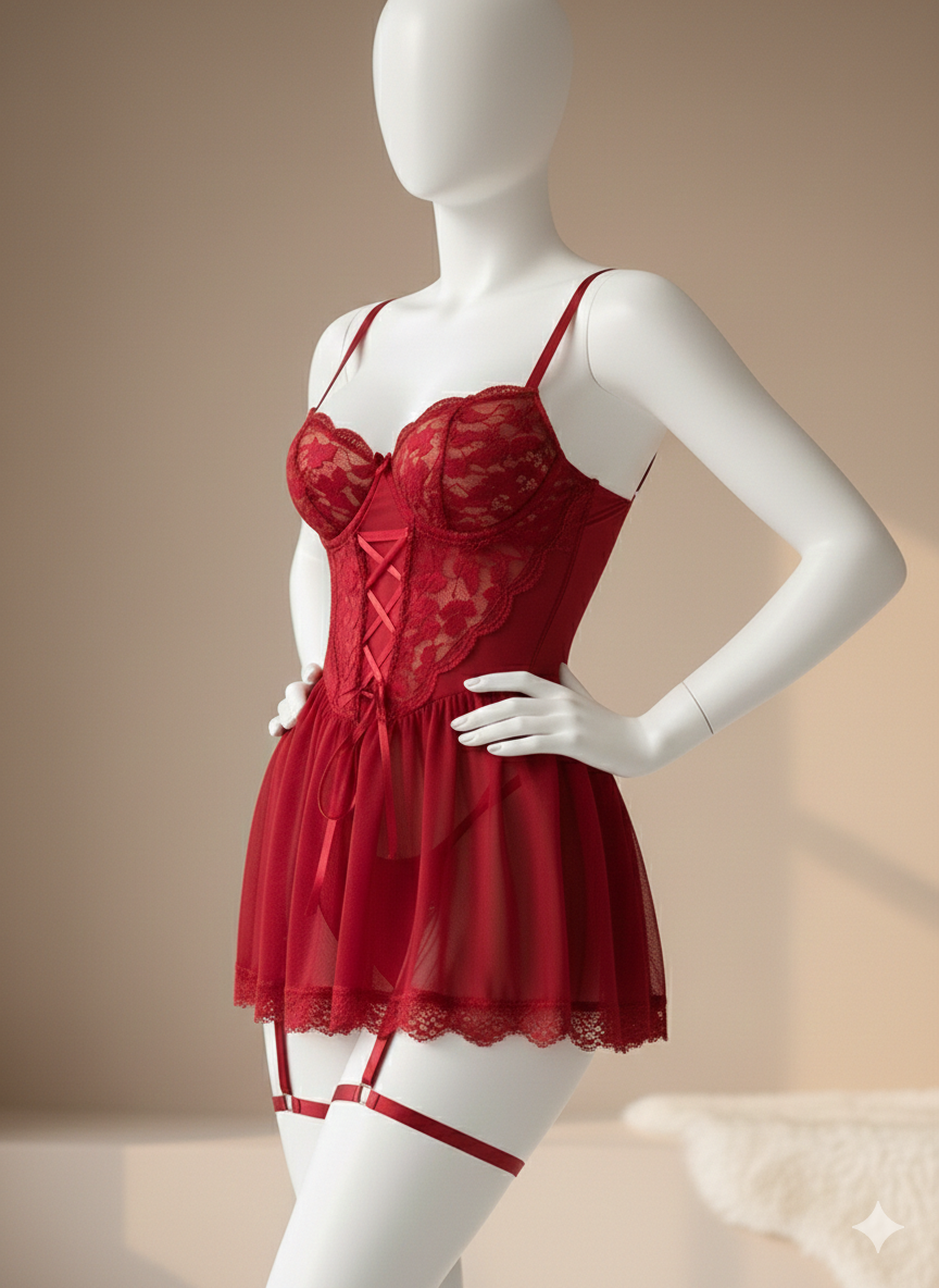 Conjunto de lencería que incluye un vestido de encaje con soporte - imagen 3