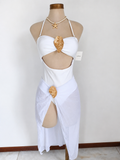 Traje de baño de 1 pieza blanco con salida de playa larga