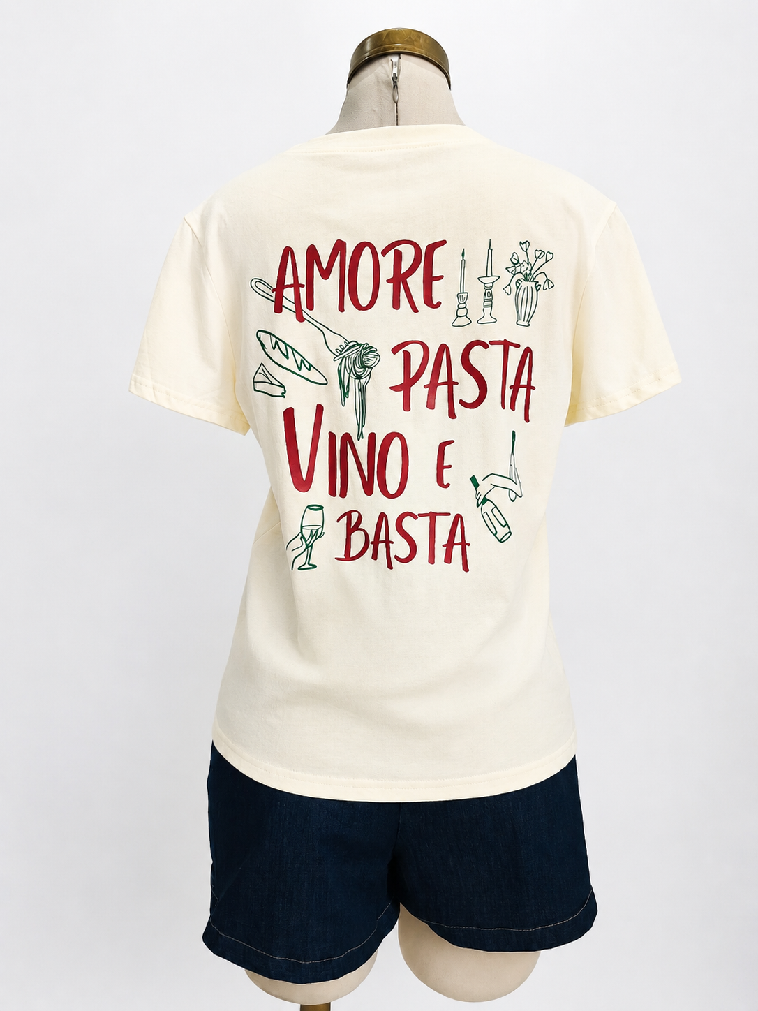 Camiseta de manga corta casual, color crema. Amore Pasta Vino e Basta - imagen 2