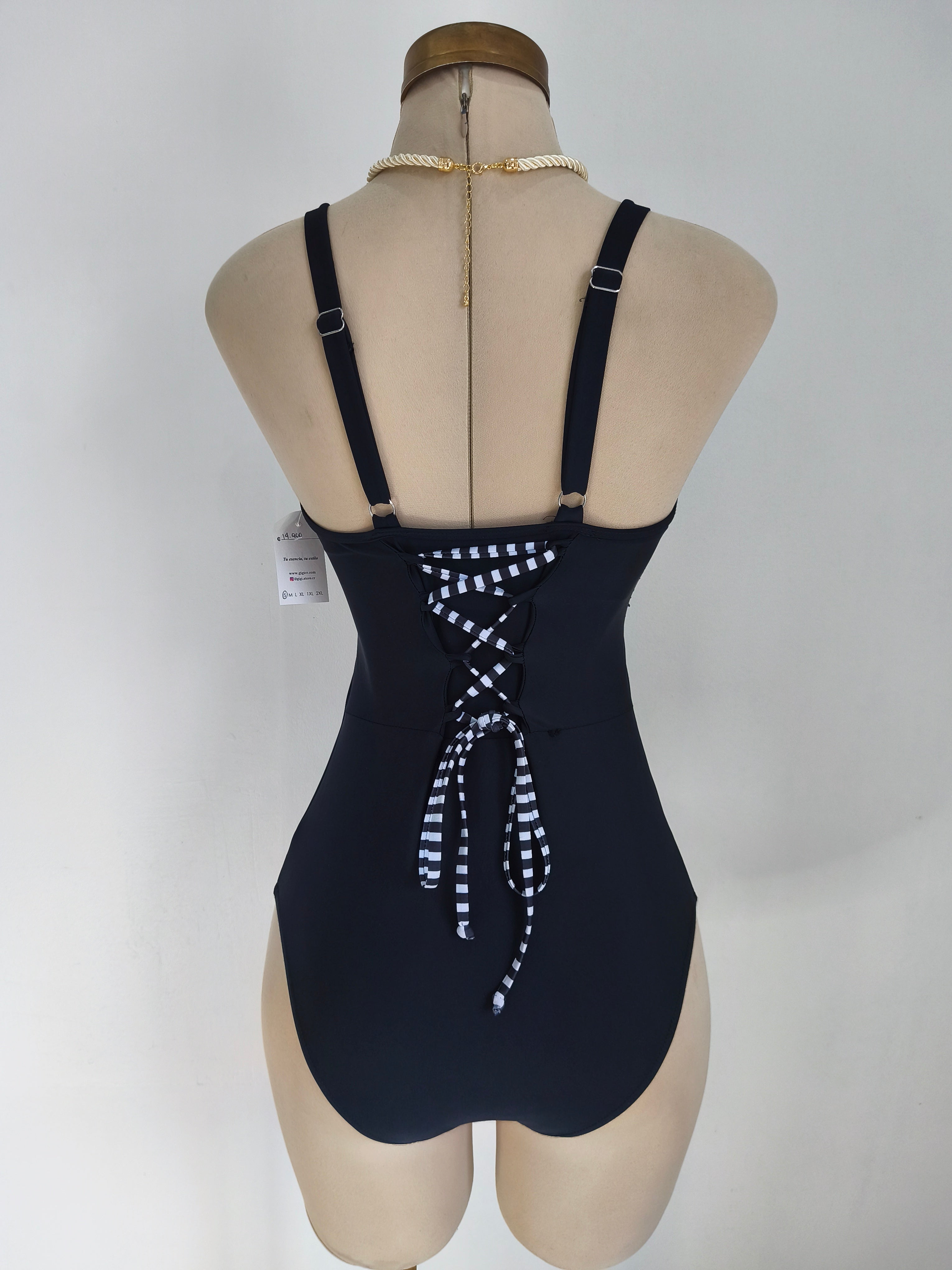 Traje de baño de 1 pieza a rayas Noir Riviera con ajuste en la espalda - imagen 2